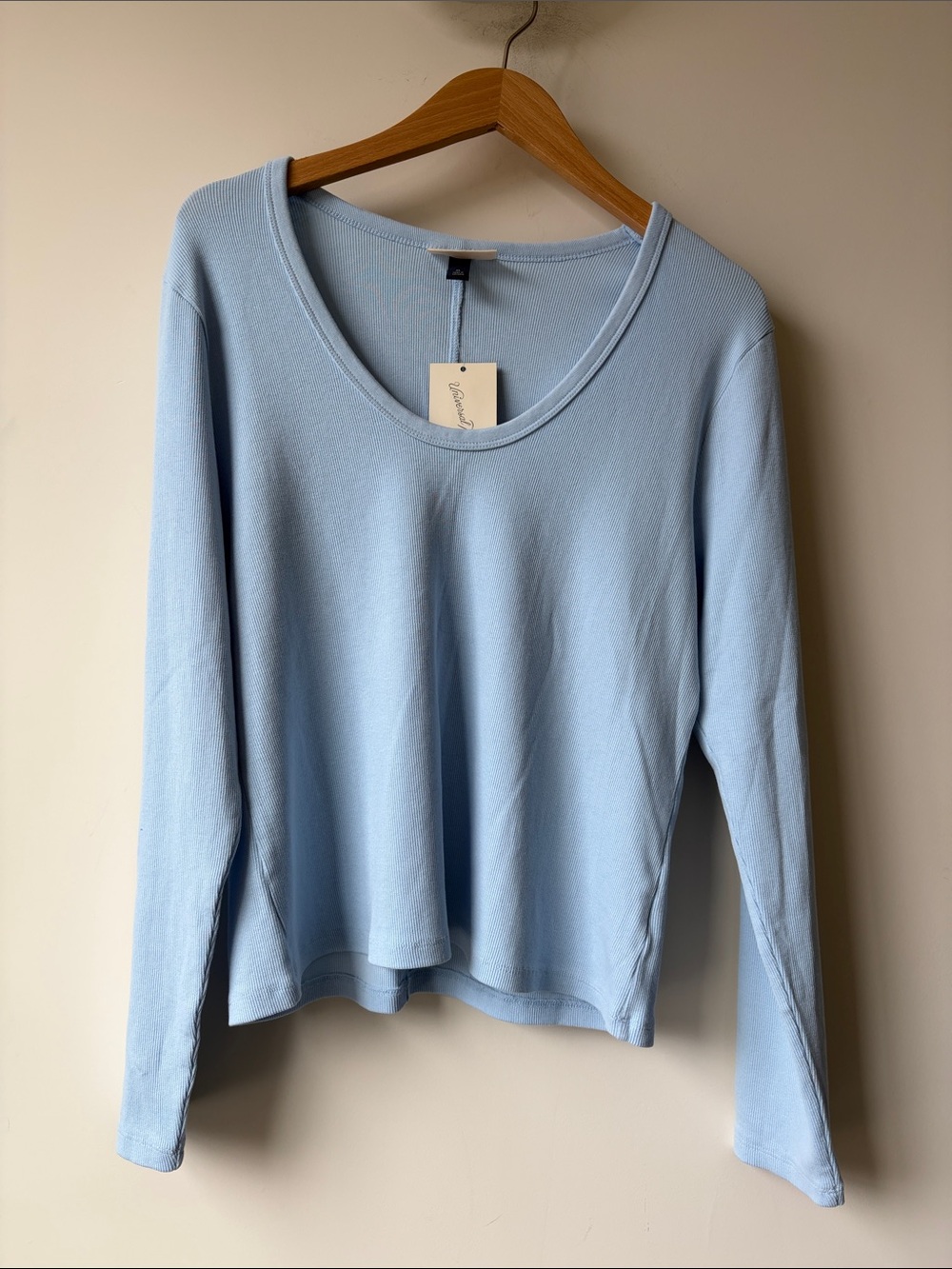 UNIVERSAL THREAD Pale Blue Scoop Neck Long Sleeve Top Cotton Stretch Size XL NWT